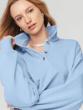 ALO Yoga Polo Henley Oversized Blue Cropped Pullover Sweatshirt XS
